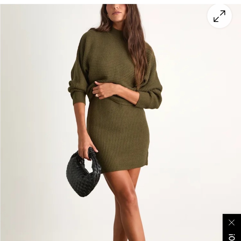 Lulu's Toasty Time DarkOlive 2 Piece Sweater Dress MIDI NWT